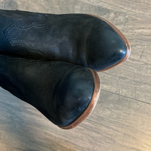 Frye Reina Black Suede Heeled Ankle Boots - Picture 8 of 12